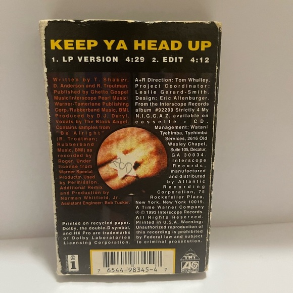 2 PAC/Tupac Shakur Keep Ya Head Up Cassette Single - Picture 3 of 6